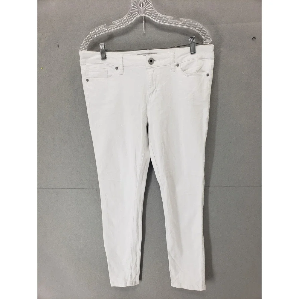 GUESS Women Jeans 29 White Cotton‎ Mid Rise Straight Skinny Fit Denim Trousers
